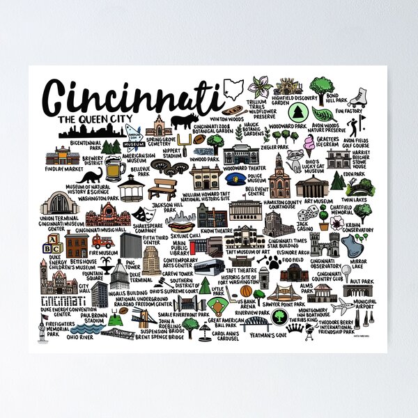 Item preview, Cincinnati Ohio Map  designed and sold by fiberandgloss.