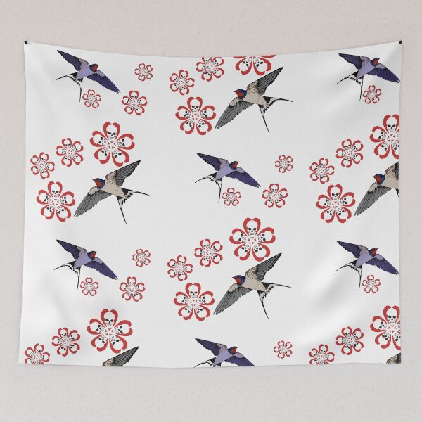 Item preview, SKULL BLOSSOMS AND SWALLOWS designed and sold by kellymavis.