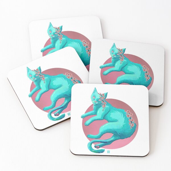 Item preview, Cherry Blossom Cat | Mystical | Cat | Japan | Fantasy | Green Cat | ellyonart designed and sold by ellyonart.