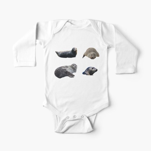 Cute seals, sticker pack, big eyes, environment, pinniped Long Sleeve Baby One-Piece