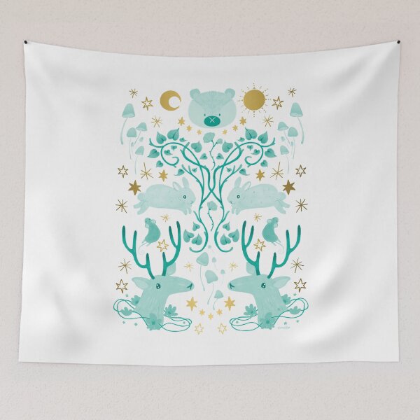 Item preview, Mint Gold Forest Critters -  Magical Tapestry Style Artwork designed and sold by carolylin.
