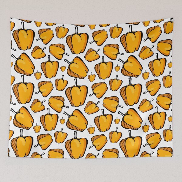 Item preview, Doodle yellow bell pepper pattern. Cartoon vegetable background for cooking, kitchen, garden designed and sold by parkinsmack.