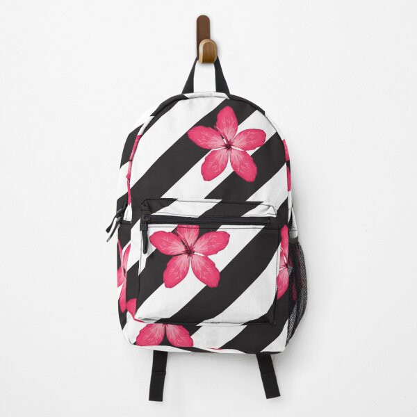 Item preview, Pink Flowers on Black & White stripes background designed and sold by VV-2020.