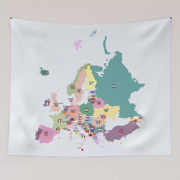 Item preview, Colorful map of Europe with national flags, Country names designed and sold by mashmosh.