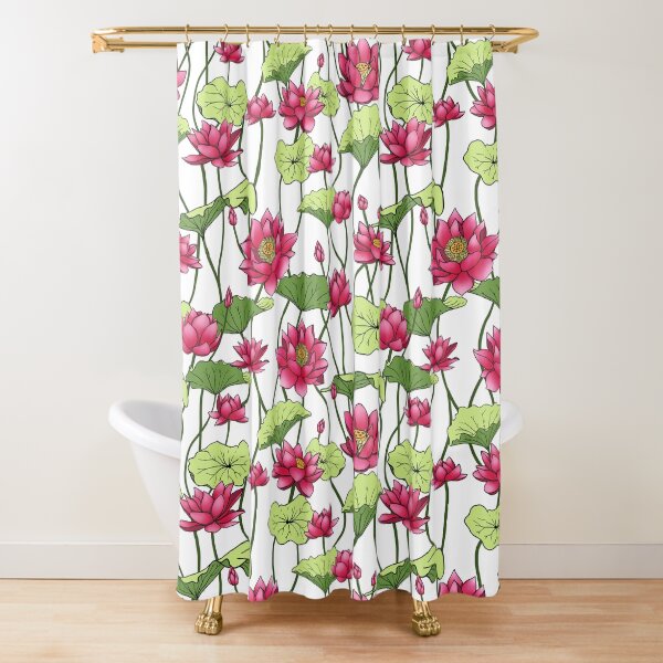 Retro Lotusblumen und Blattdesign Duschvorhang