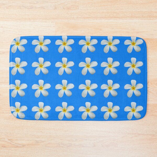 Item preview, White Frangipani Flowers with blue background | Australian tropical flowers designed and sold by Lindsay Marie Patterns.
