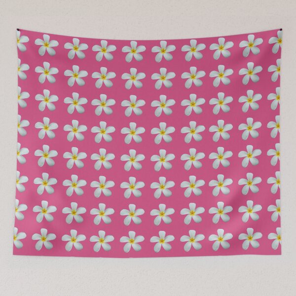 Item preview, White Frangipani Flowers with pink background | Australian tropical flowers designed and sold by Lindsay Marie Patterns.