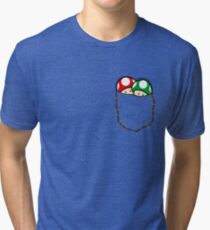 Red Green Mario Mushrooms In Pocket Tri-blend T-Shirt