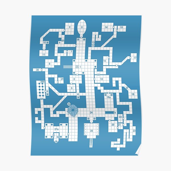 Old School Blue Dungeon Map Poster