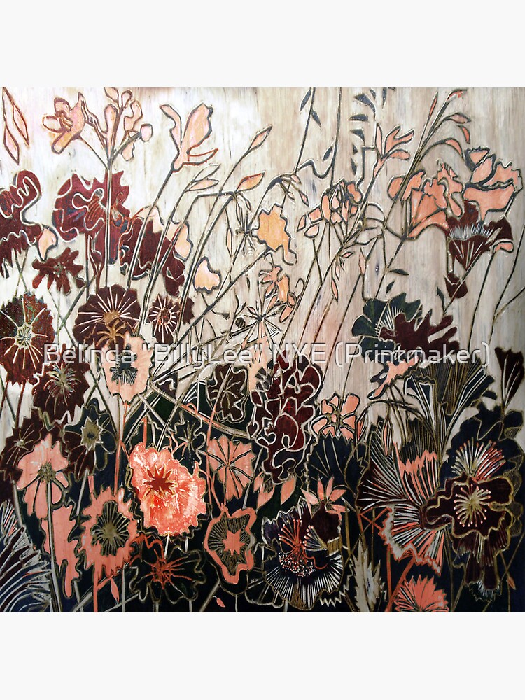 "Woodcut Flower in Orange/Red" Throw Pillow by BillyLee Redbubble