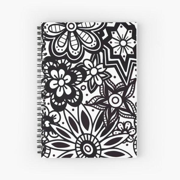 Black & White Flower Print Spiral Notebook