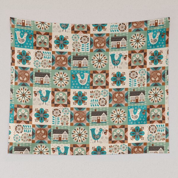 Aperçu de l'œuvre Couette patchwork Hygge contemporaine - 6 pouces carrés créée et vendue par Natural-Avenue.