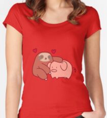 Faultier liebt Schwein Tailliertes Rundhals-Shirt