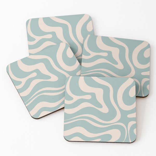 Item preview, Retro Modern Liquid Swirl Abstract Pattern Square in Pale Celadon Blue and Buff designed and sold by kierkegaard.