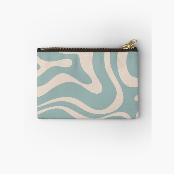 Item preview, Retro Modern Liquid Swirl Abstract Pattern Square in Pale Celadon Blue and Buff designed and sold by kierkegaard.