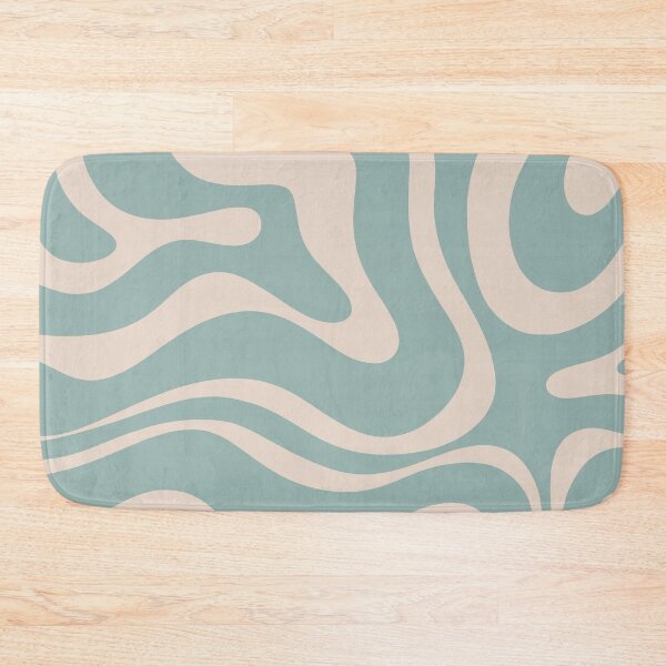 Item preview, Retro Modern Liquid Swirl Abstract Pattern Square in Pale Celadon Blue and Buff designed and sold by kierkegaard.