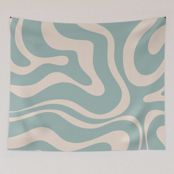 Item preview, Retro Modern Liquid Swirl Abstract Pattern Square in Pale Celadon Blue and Buff designed and sold by kierkegaard.