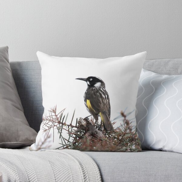 Item preview, New Holland Honeyeater Throw Pillow, Bird cushion designed and sold by NatBeautyKerri.