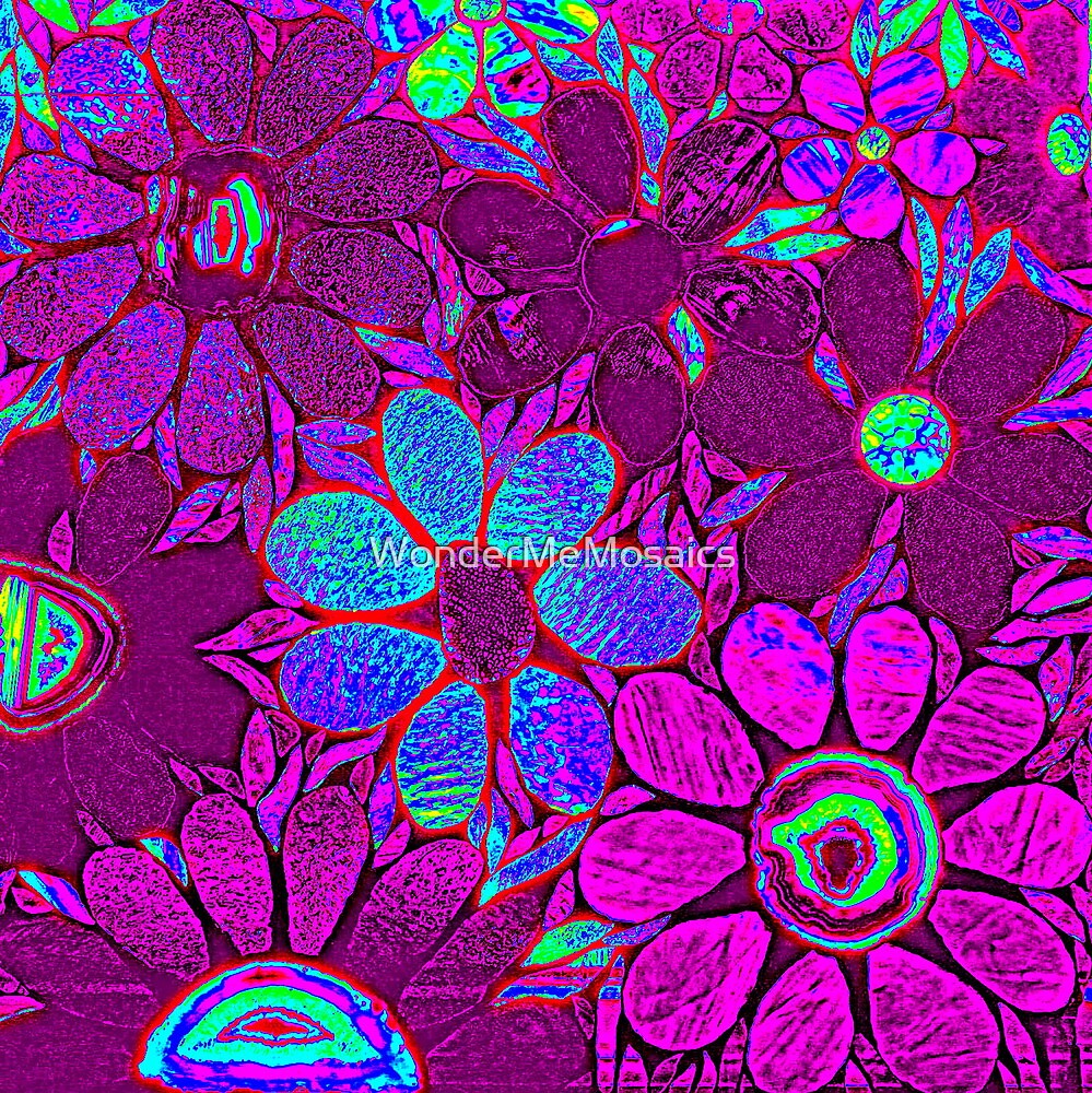 "Psychedelic Purple Garden of Flowers Mosaics" by WonderMeMosaics