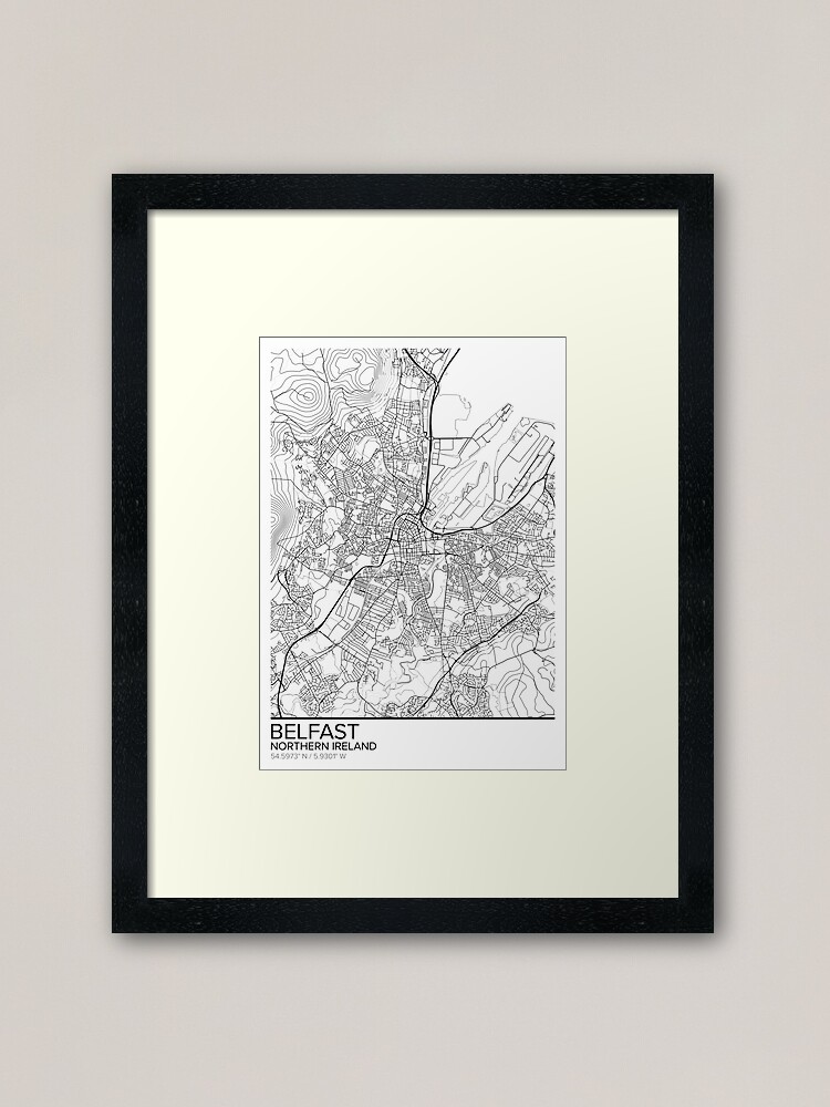 Alternate view of Belfast map poster print wall art, Northern Ireland gift printable, Home and Nursery, Modern map decor for office, Map Art, Map Gifts Framed Art Print