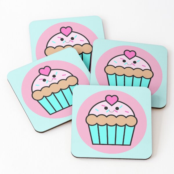Item preview, Kawaii Pink Cupcake (Pastel Blue BG) designed and sold by ReyelsArt.