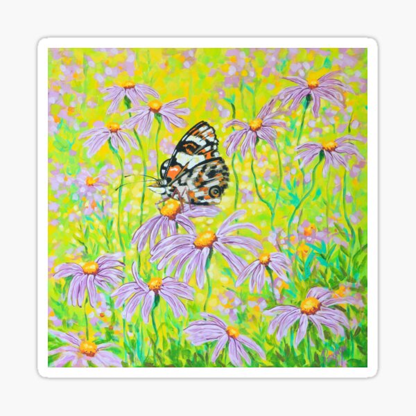 Happiness is a Butterfly Sitting in a Flower Patch Sticker