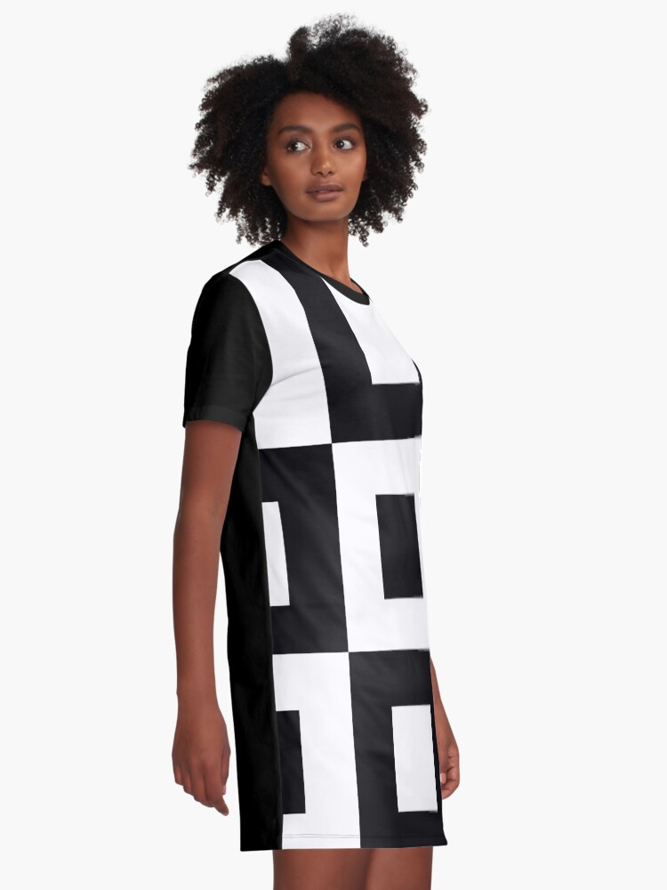 black dress with white squares