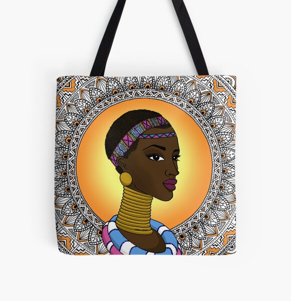 African Noble Woman Double Side Print Black Tote Bag Purse Handbag for Women Girls African Noble Woman Double Side Print Black Tote Bag Purse Handbag for Women Girls