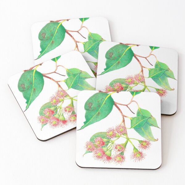 Item preview, Red flowering eucalyptus with red flowers watercolour designed and sold by Zoya Makarova.