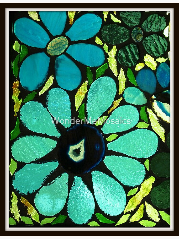 "Blue Flowers Mosaic Art" Poster by WonderMeMosaics Redbubble