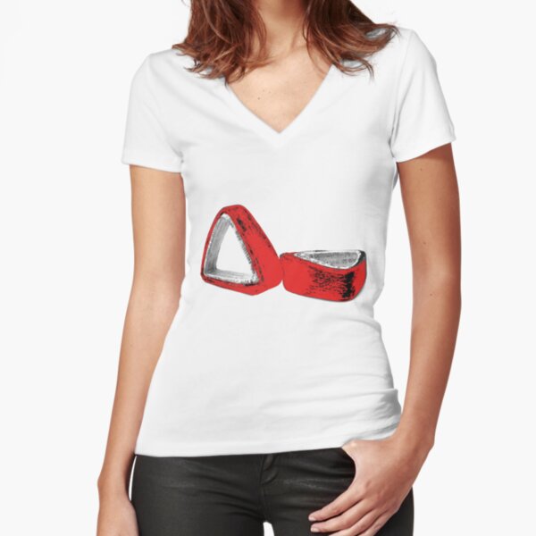 RED, BLACK AND WORDS - just simple triangles Fitted V-Neck T-Shirt
