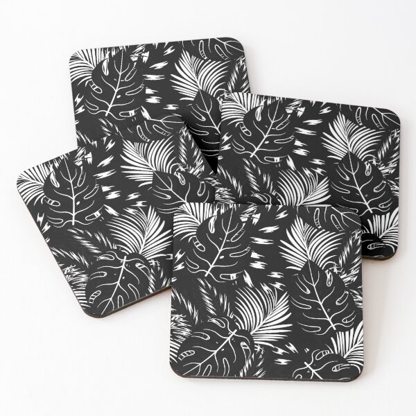 Item preview, Black and White Tropical Pattern Palm Tree Monstera Leaves designed and sold by SoccaTamam.