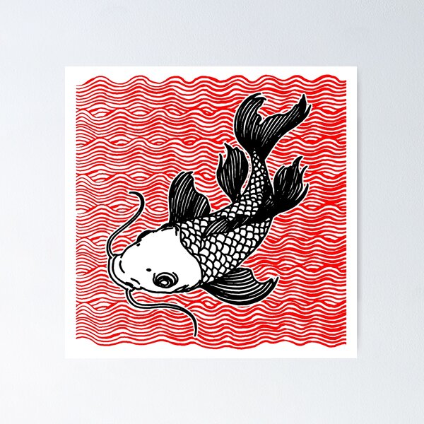 Item preview, Koi Fish Great Wave Tattoo Red Black V.02 designed and sold by Ebayson74.