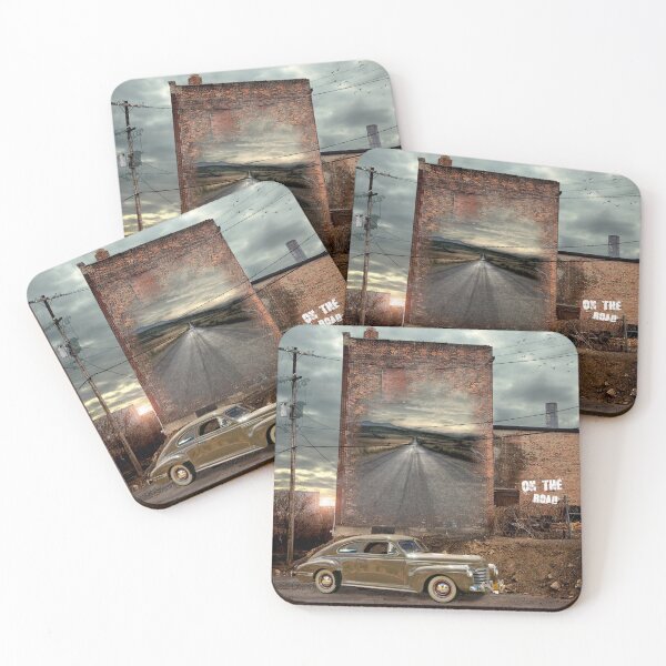 Item preview, On the Road Vintage Fifties Buick with Red Brick Building and Graffiti and Sunset designed and sold by KALEIDOSCOPE UK.
