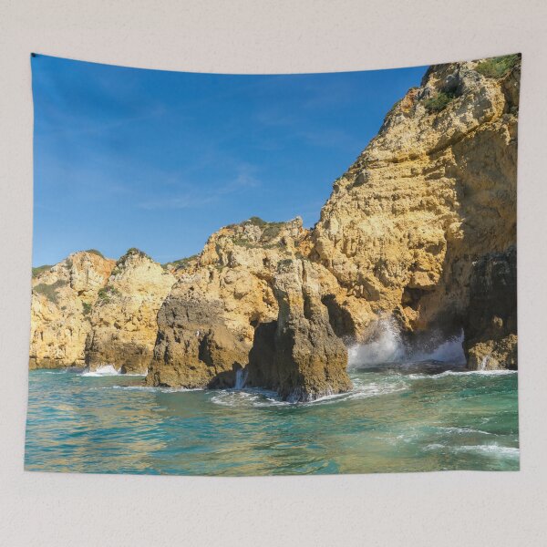 Item preview, Algarve Gold Coast Sail - Breaking Waves Jewel Toned Ocean and Tall Cliffs in Lagos Portugal designed and sold by Georgia Mizuleva.