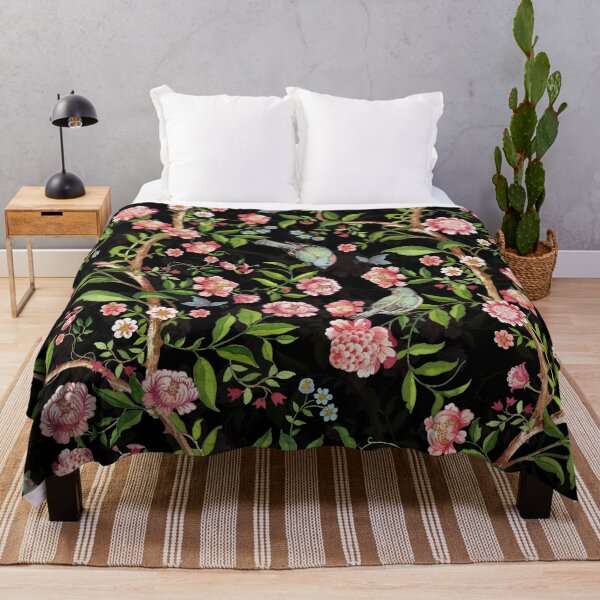 Item preview, Dark chinoiserie with Birds and rose flowers Botanical Night Garden Nightgarden designed and sold by UtArt.