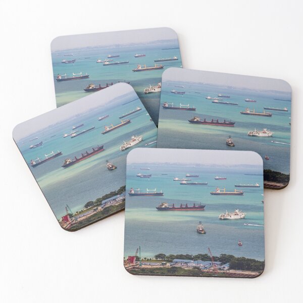 Vessels Anchoring in Front of Singapore City Coasters (Set of 4)