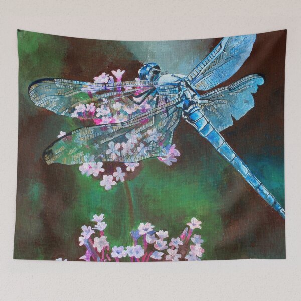 Item preview, Blue Dragonfly Resting On Wild Garlic Painting designed and sold by taiche.