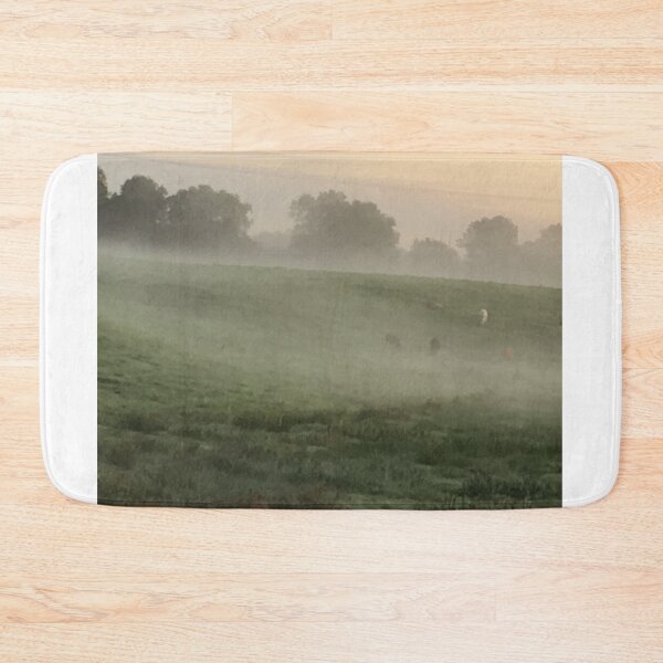 Item preview, Cows calmly grazing in Morning Haze Landscape green Pasture  designed and sold by LeBreab.