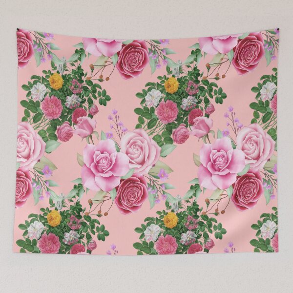 Item preview, Watercolor Floral pattern. Beautiful red and pink rose  flower pattern in pink background.  designed and sold by docferds.
