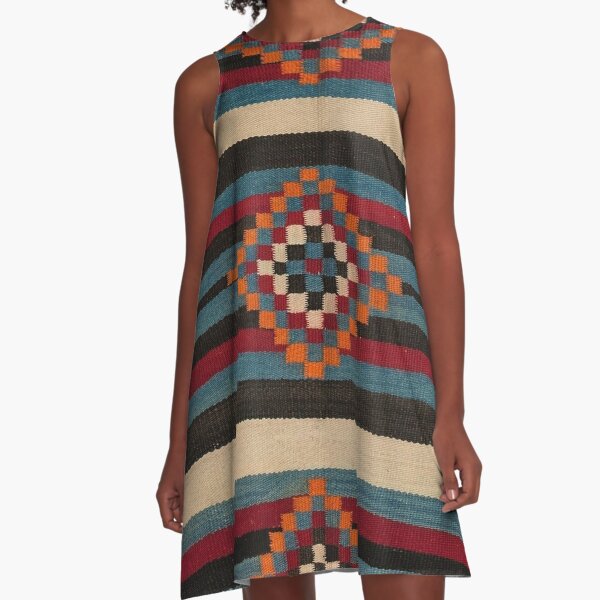 NAVAJO CHILD BLANKET - NATIVE AMERICAN ART MADE 1940 A-Line Dress