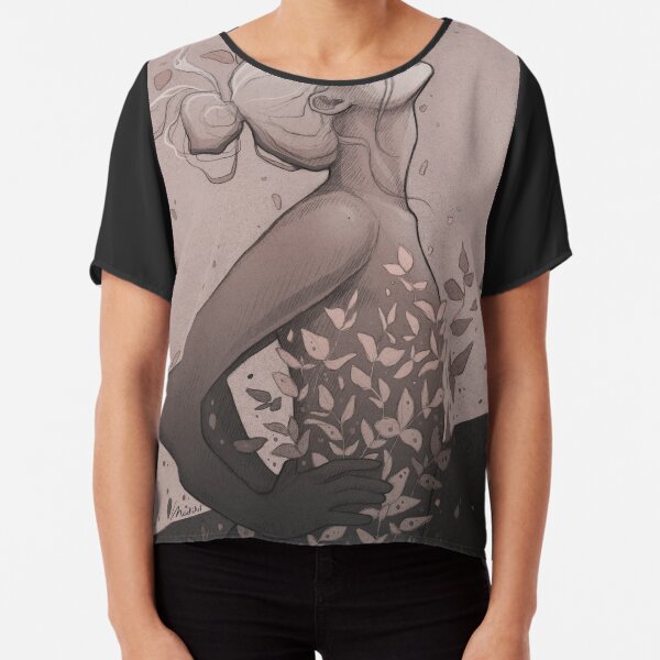 Grow - Powerful Female Surrounded by Leaves - Digital Illustration by MadliArt Chiffon Top