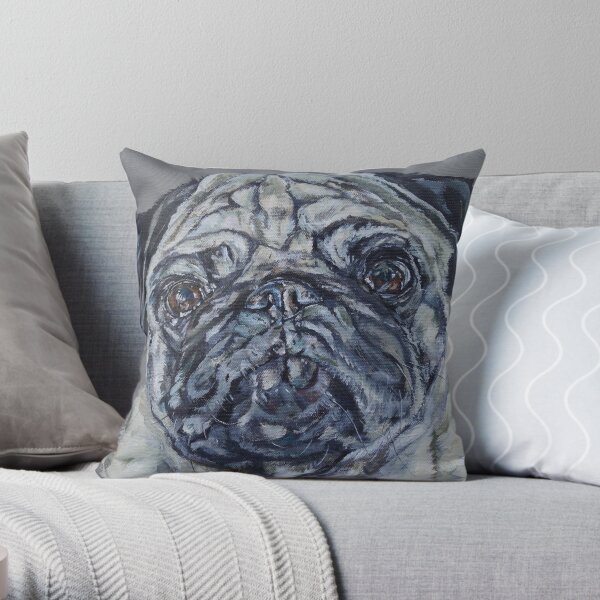 Ronnie. Pug dog painting art by award-winning UK artist Sam Fenner Throw Pillow