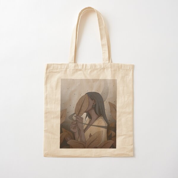 Pretty Dreamy Black Girl Surrounded by Yellow Plant Leaves - Digital Illustration by MadliArt Cotton Tote Bag
