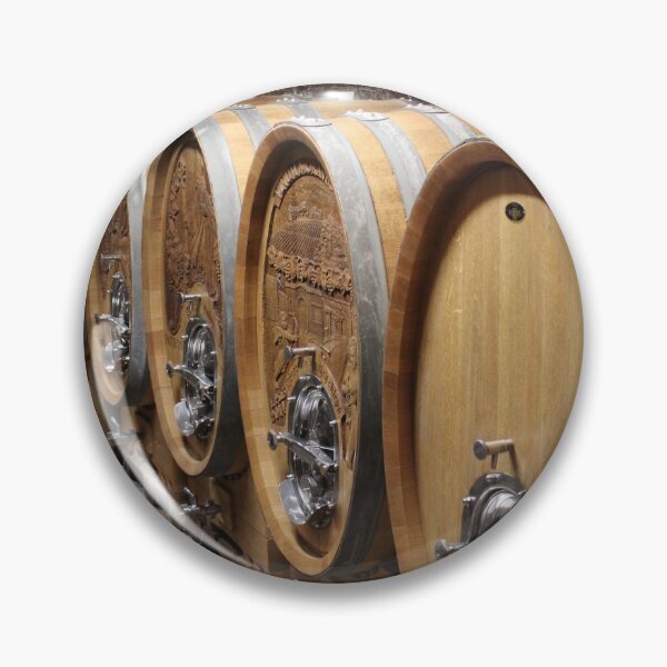 Item preview, Large wooden wine barrels in a winery cellar designed and sold by wineandwords.