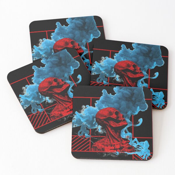 Item preview, red skull with blue fog and squares designed and sold by Birdhead.