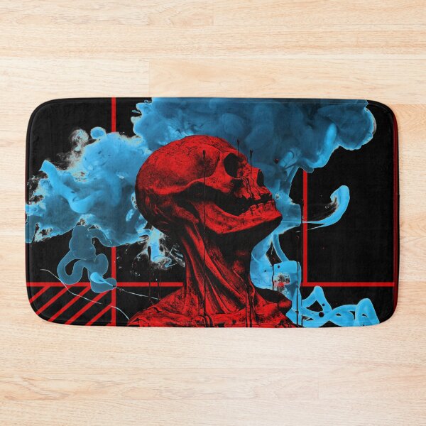 Item preview, red skull with blue fog and squares designed and sold by Birdhead.