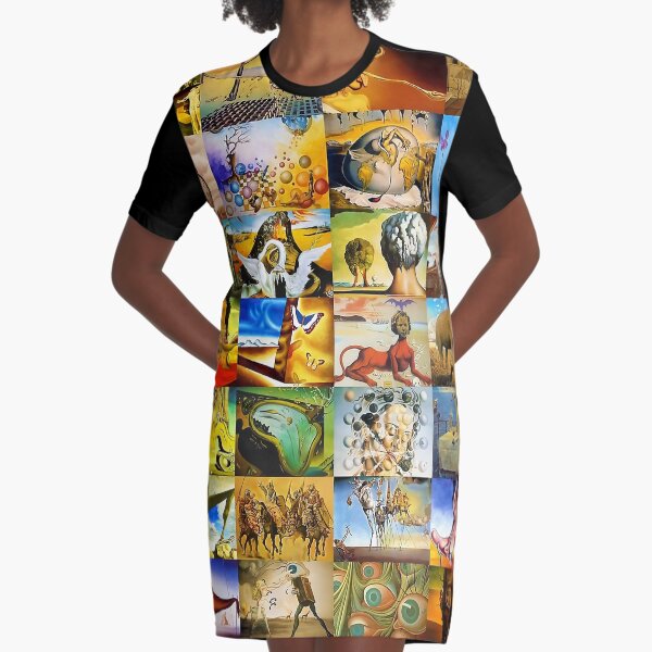 A Collage Of Salvador Dali Graphic T-Shirt Dress
