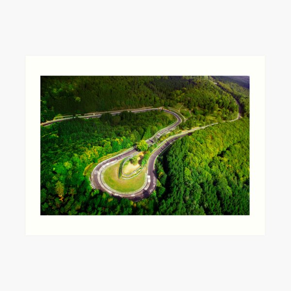 Aerial shot of the Nürburgring Nordschleife Caracciolla Karussell Art Print