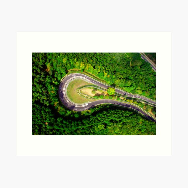 Aerial shot #2 of the Nürburgring Nordschleife Caracciola Karussell Art Print